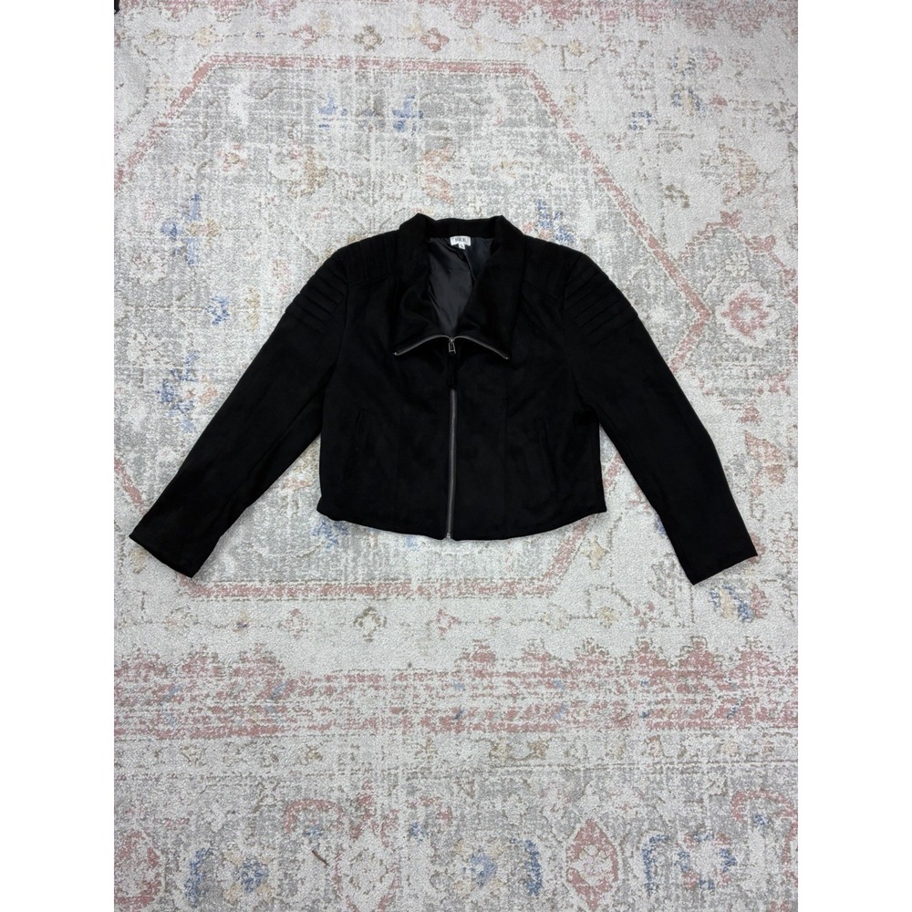 BKE Black Suede Moto Jacket Women L Quilted Full Zip Crop Biker Goth Streetwear